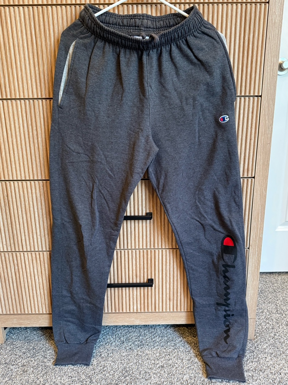 Champion Charcoal Gray Logo Jogger Sweatpants with Red Accent